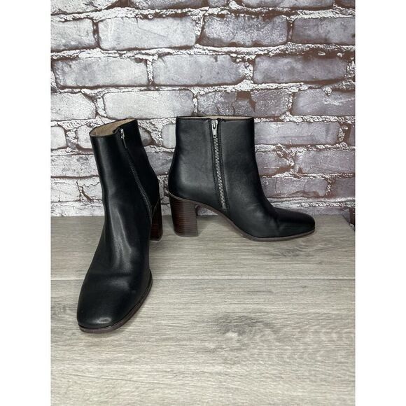 Madewell Brenner Black Brown Leather Block Heel Booties Zip Boots Women 9.5M US - Picture 9 of 16